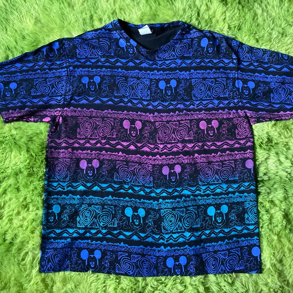 VTG 90s Mickey Mouse all over print T-Shirt Walt Disney Single Stitch Trippy MED
